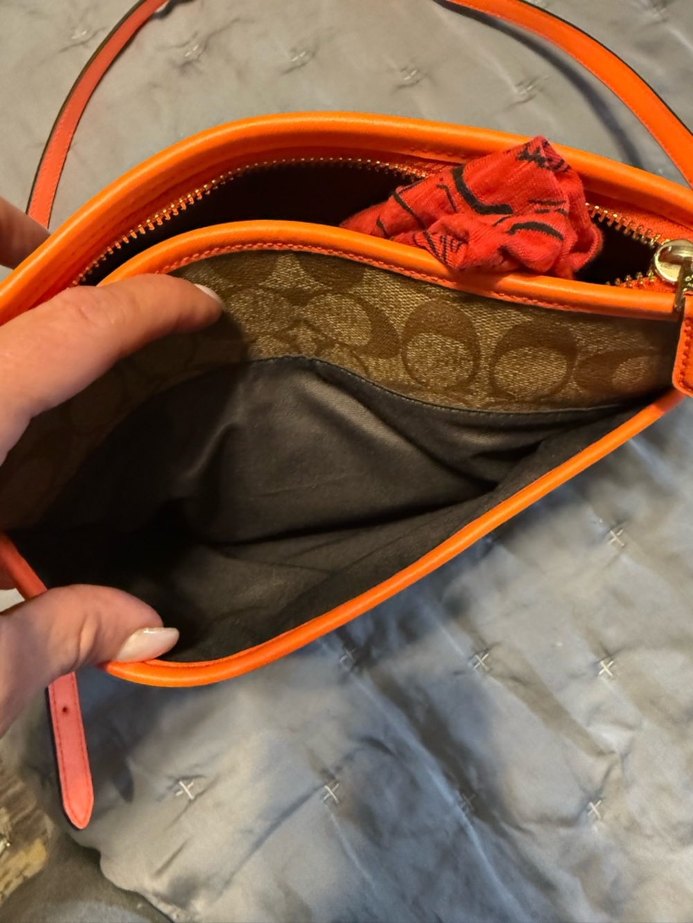 Coach Signature Crossbody Bag with Orange Trim - Picture 5 of 8
